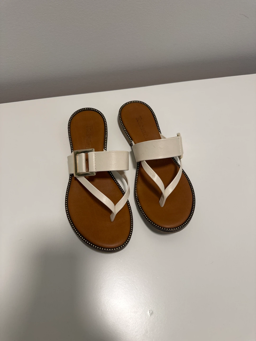 Toscanella White Thong Sandals