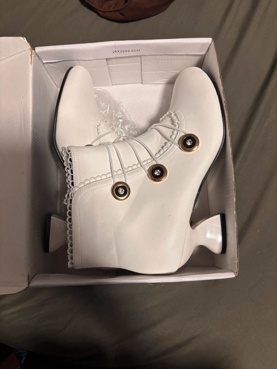 White Ankle Boots size 9  with Decorative Buttons