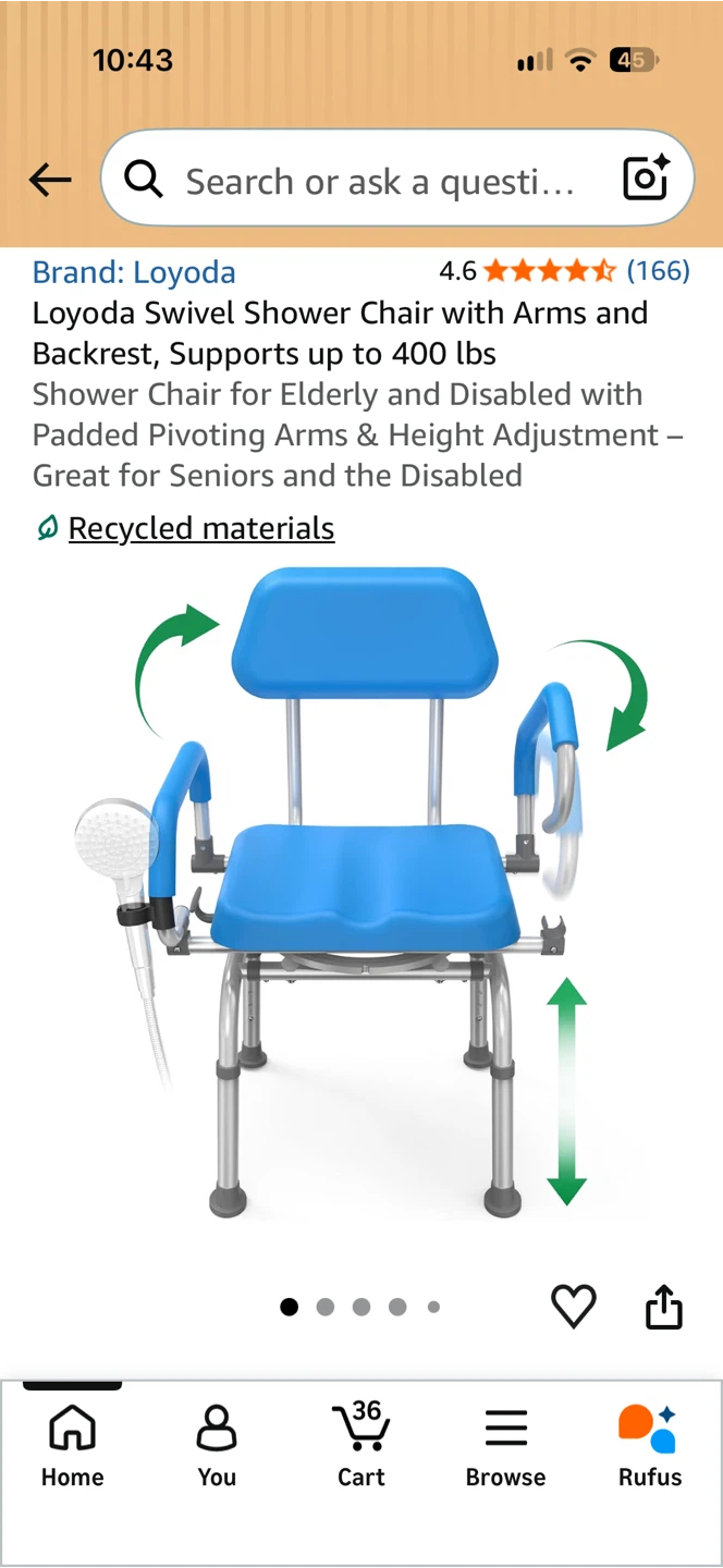 NEW! Loyoda Swivel Shower Chair with Arms and Backrest