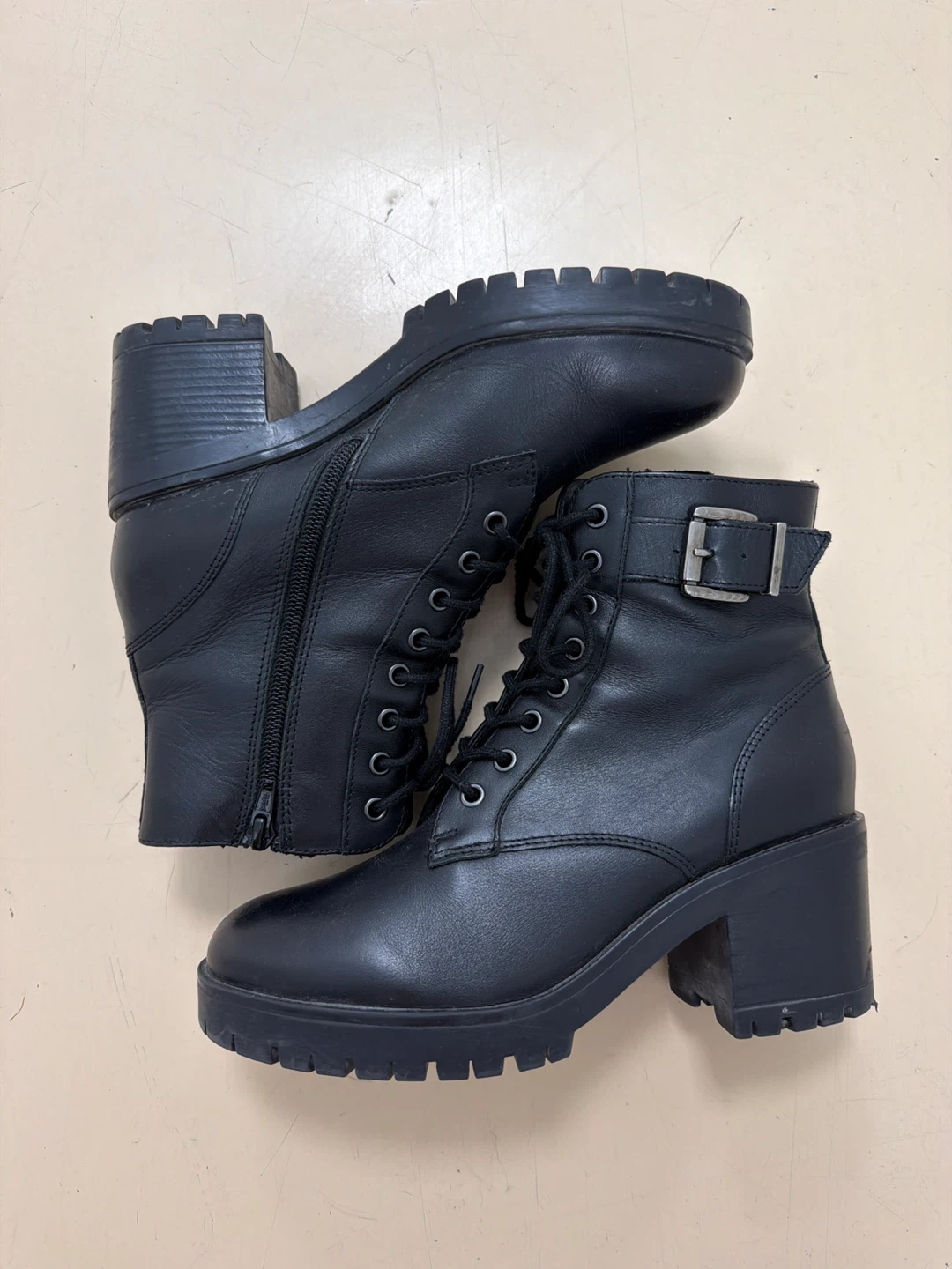 Black Leather Steve Madden Lace-Up Boots