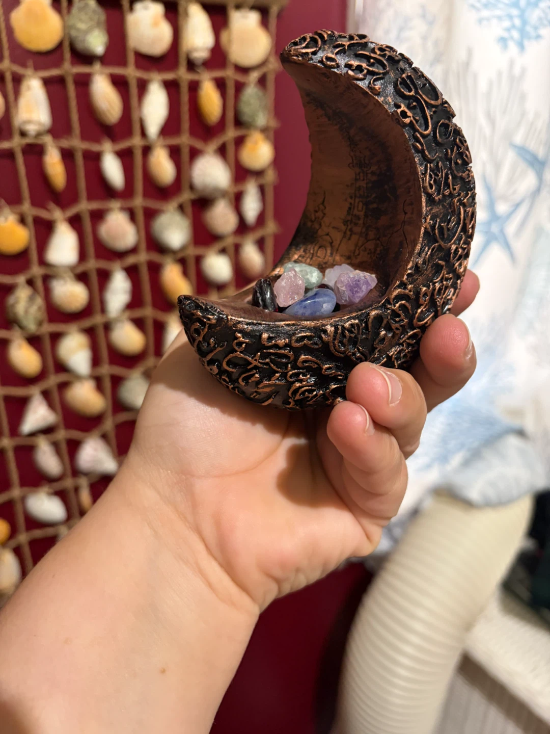 Crescent Moon Trinket Dish with Crystal Stones