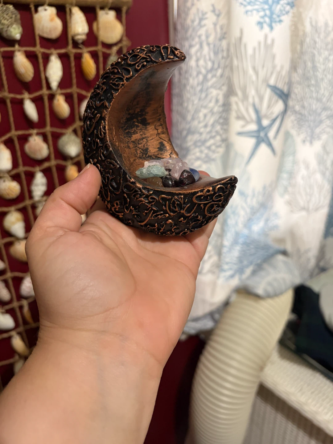 Crescent Moon Trinket Dish with Crystal Stones - photo 2