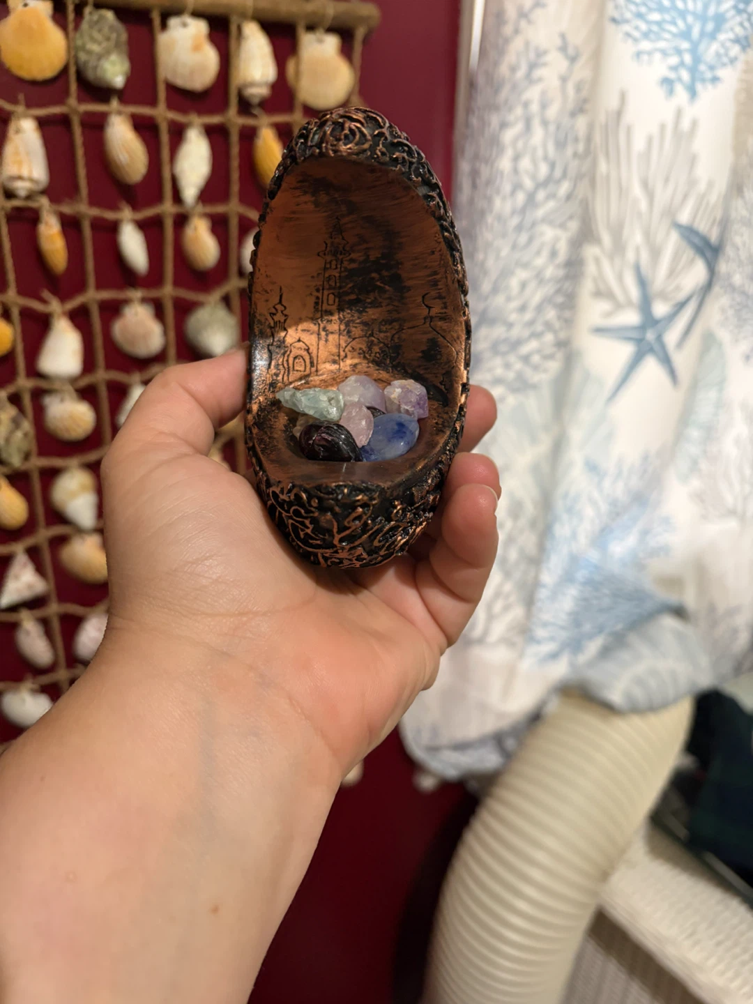 Crescent Moon Trinket Dish with Crystal Stones - photo 3