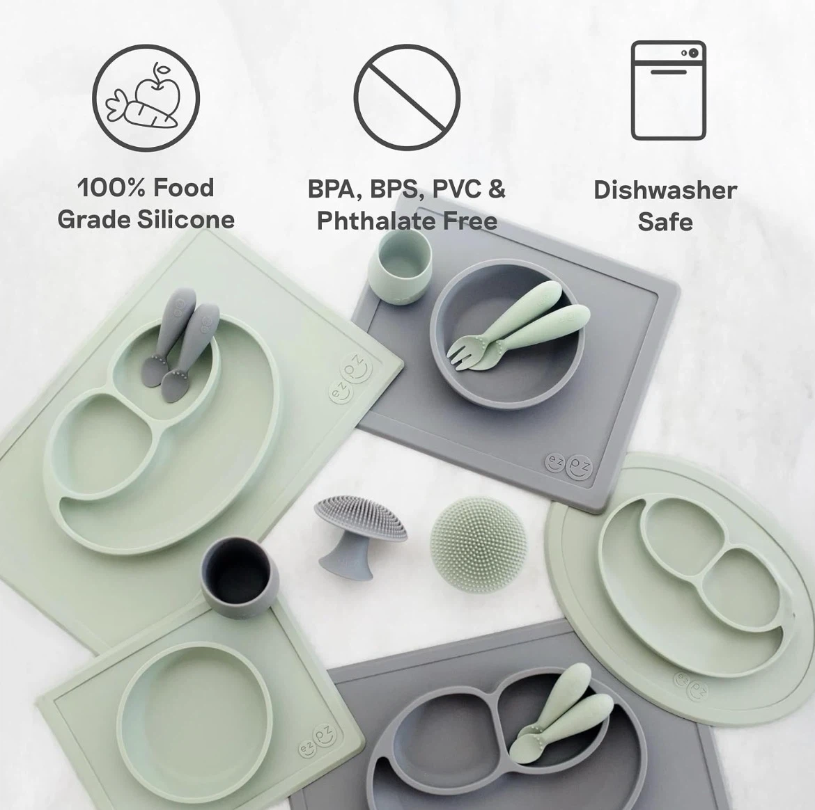 EZPZ Happy Mat Silicone Suction Divided Plate – Sage Green - photo 3