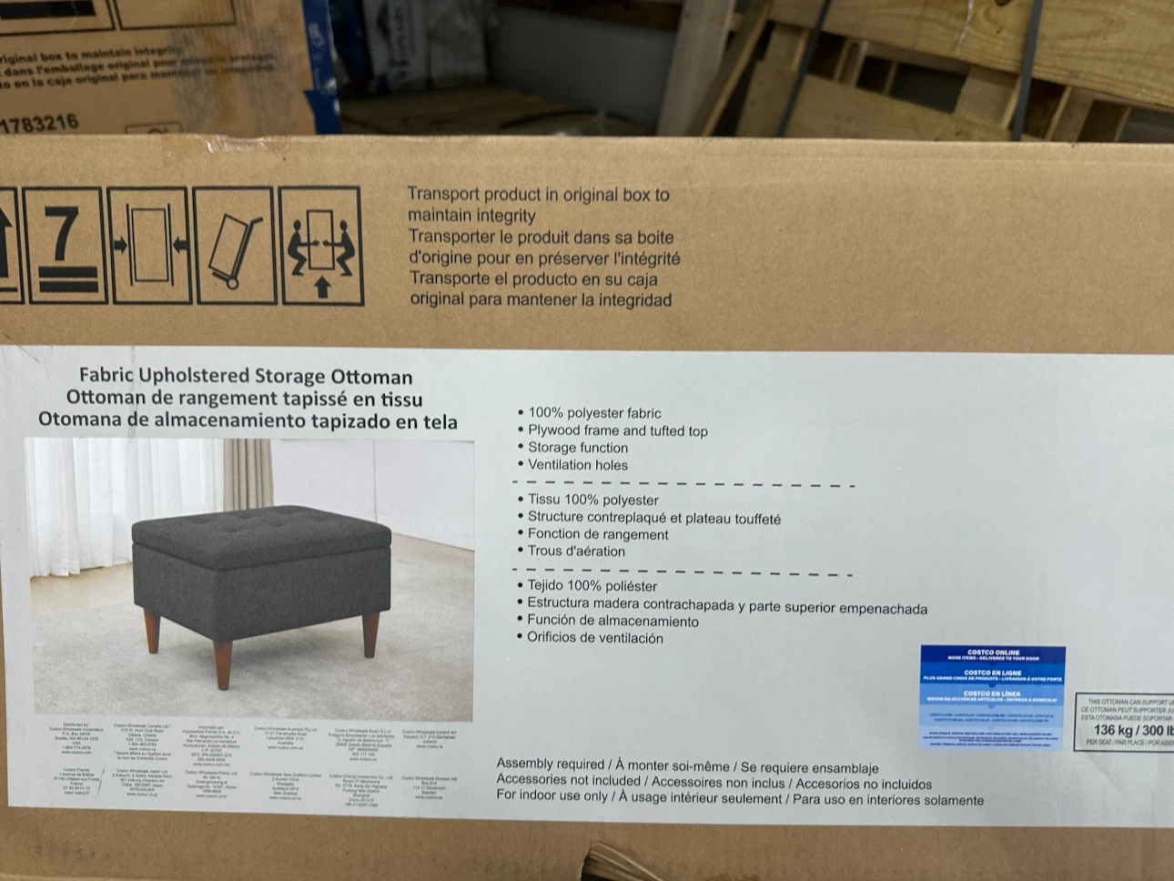Fabric Upholstered Storage Ottoman