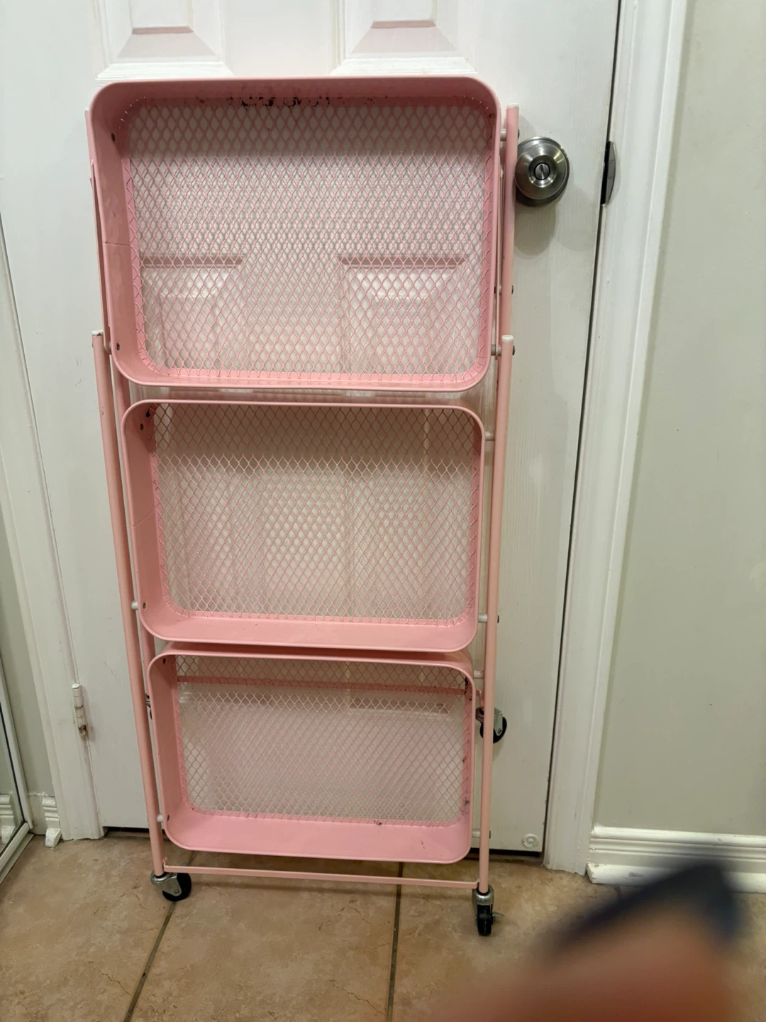 Pink 3-Tier Foldable Rolling Cart - photo 2