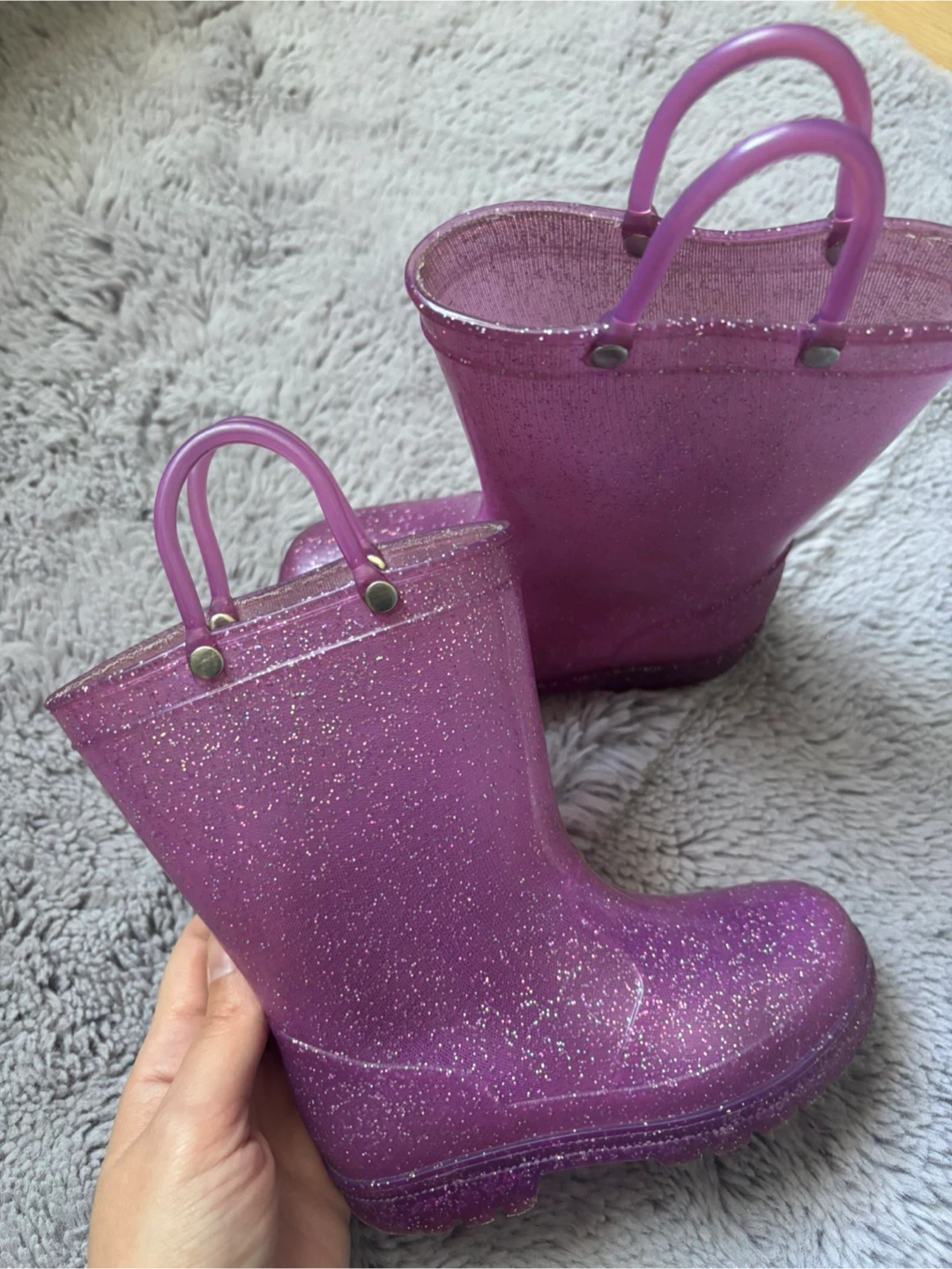 Glittery Pink Rain Boots, Size 8