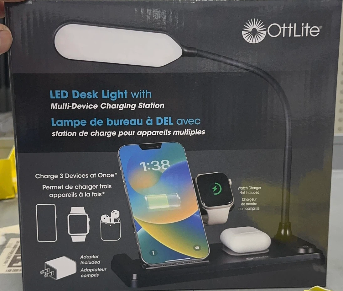 OttLite LED Desk Light with Multi-Device Charging Station