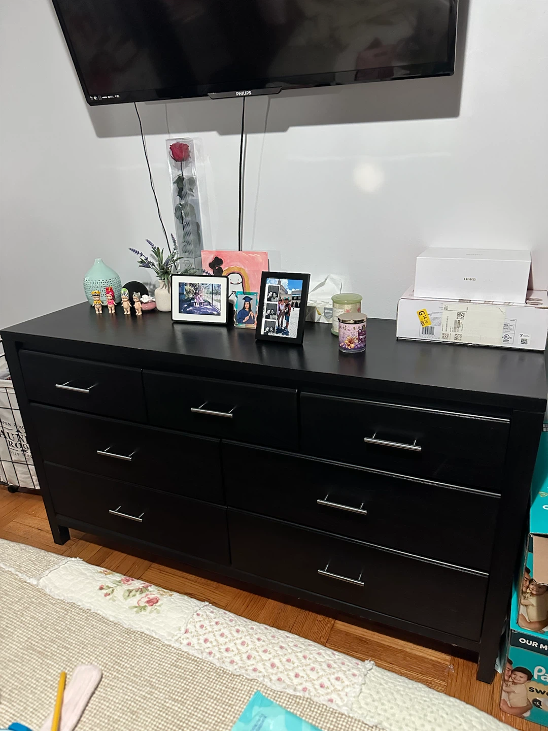 Dark Wood Bedroom Dresser with Mirror