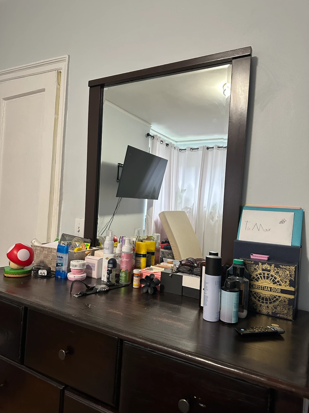 Dark Wood Bedroom Dresser with Mirror - photo 2