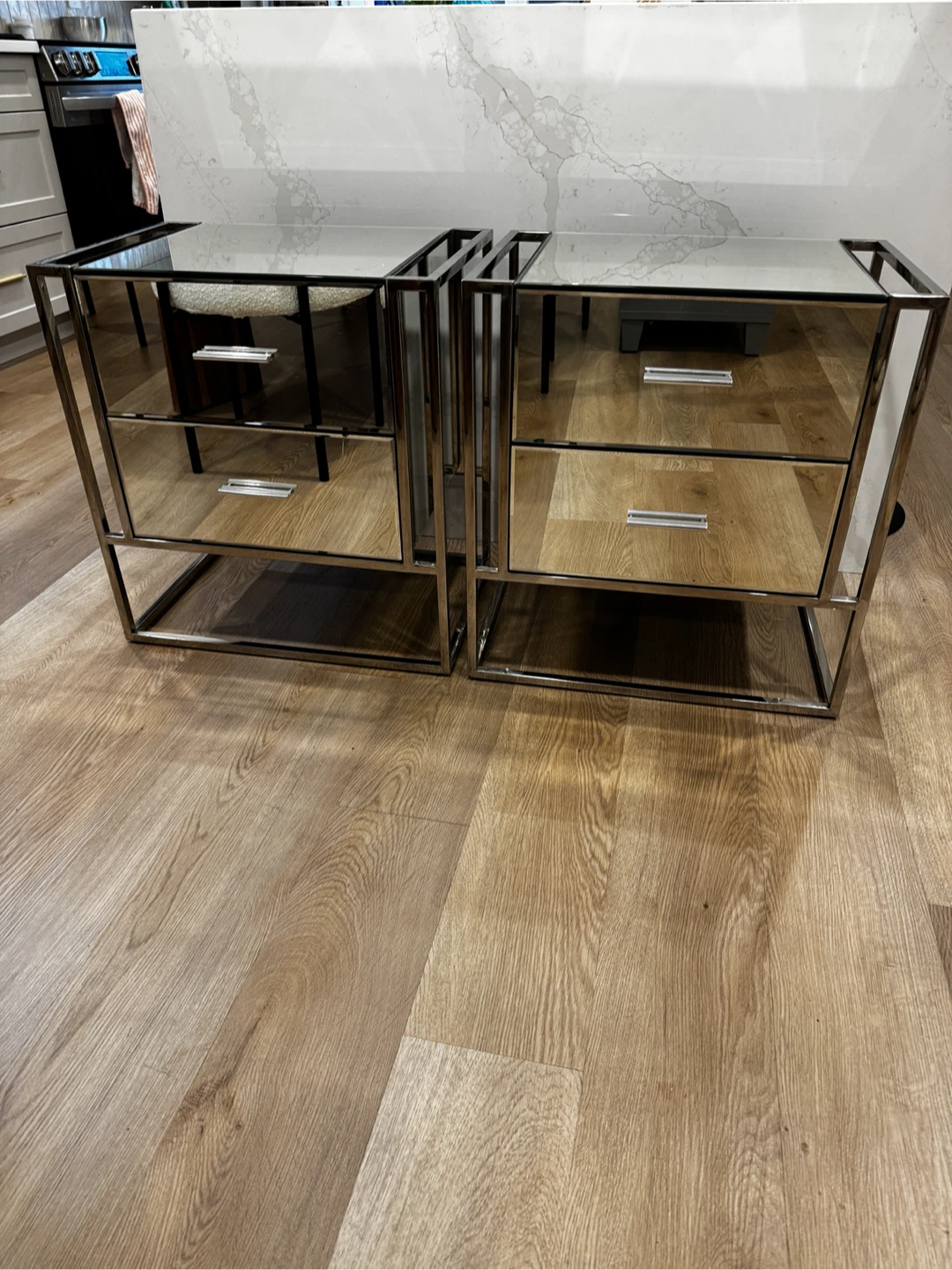Pair of Mirrored Chrome Nightstands
