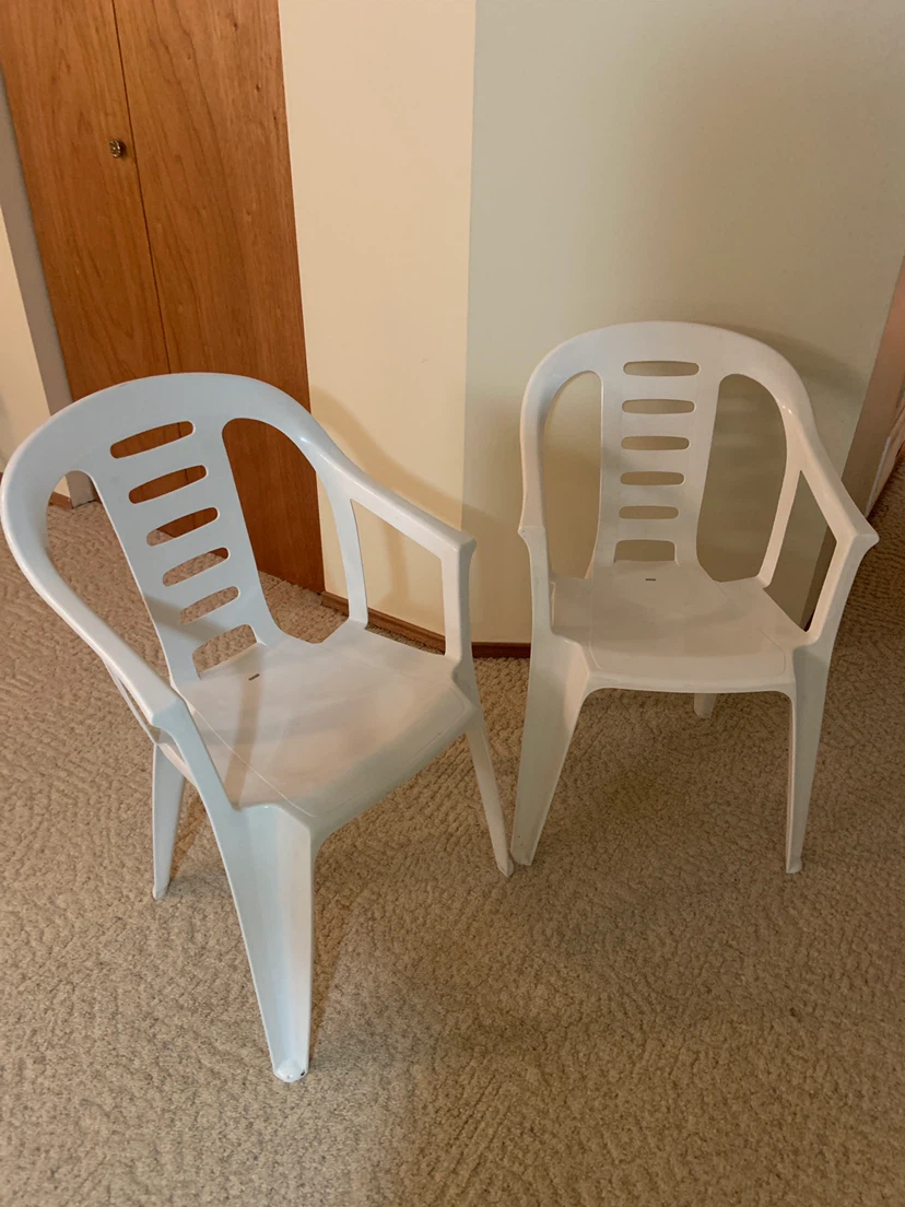 Set of Two White Plastic Armchairs