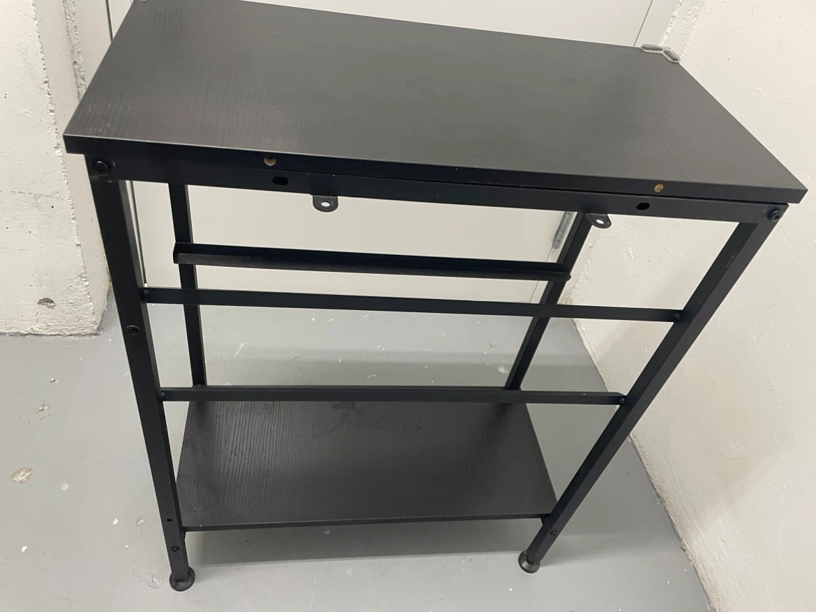 Black Metal and Wood Side Table
