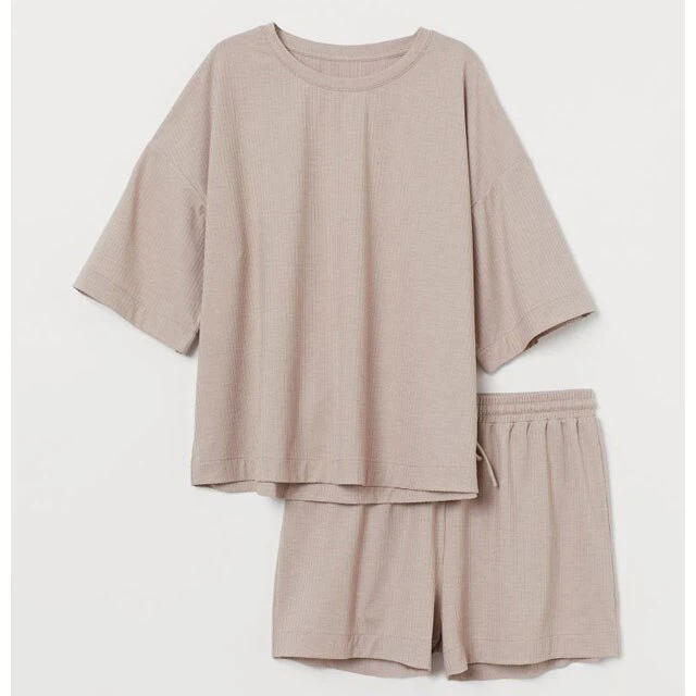 H&m beige waffled pajama set XS , cotton blend