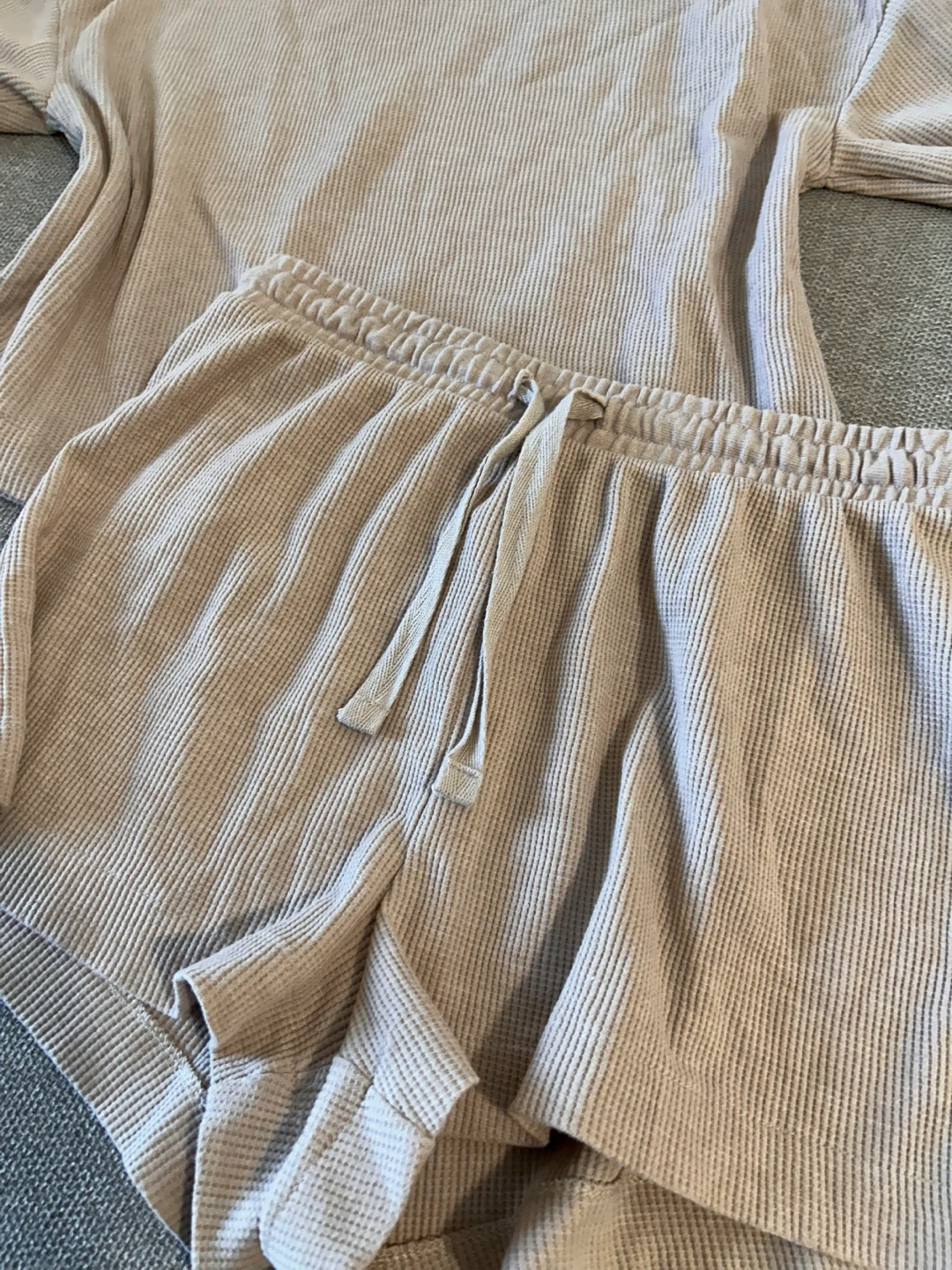 H&m beige waffled pajama set XS , cotton blend - photo 3