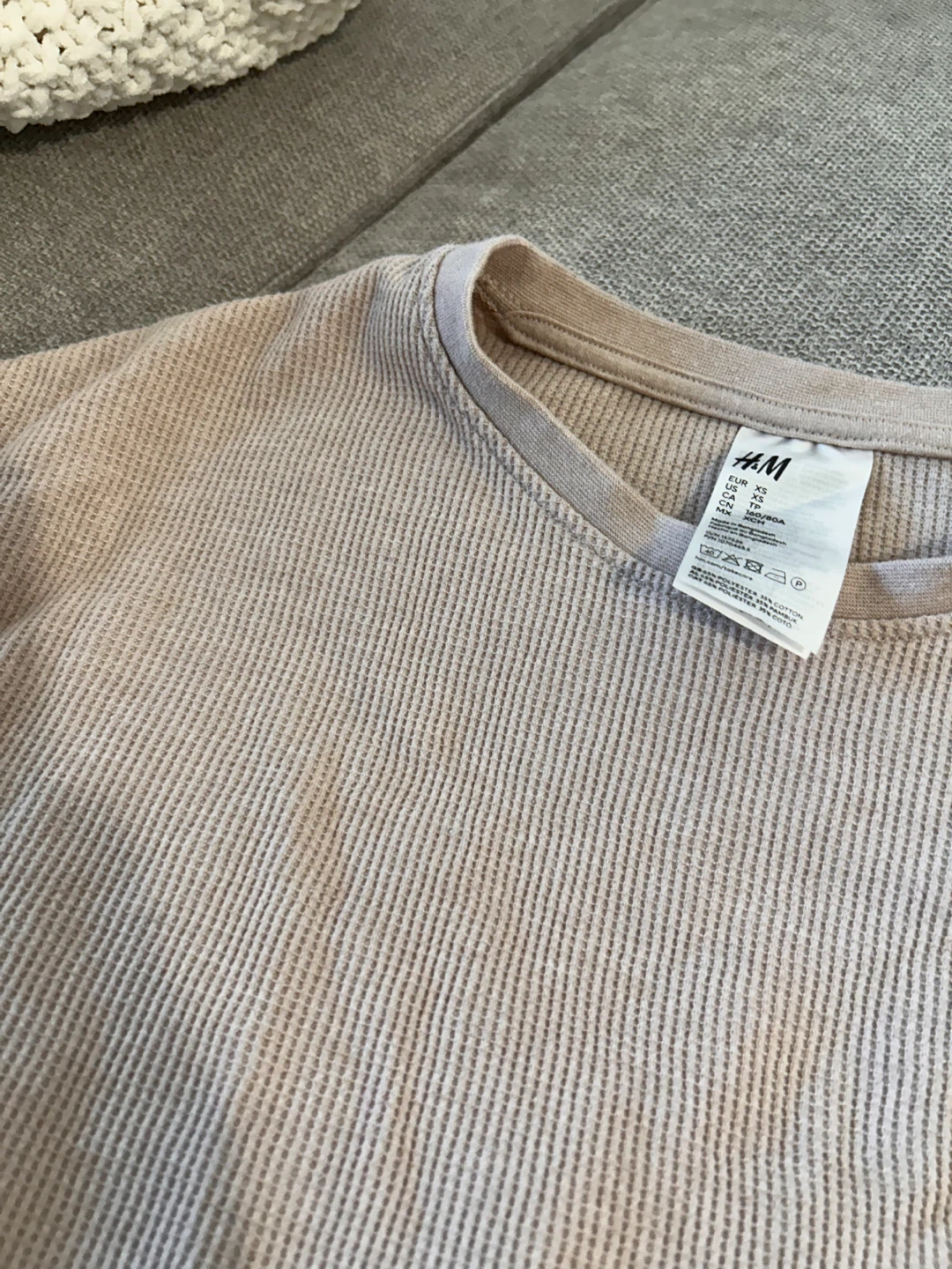 H&m beige waffled pajama set XS , cotton blend - photo 4