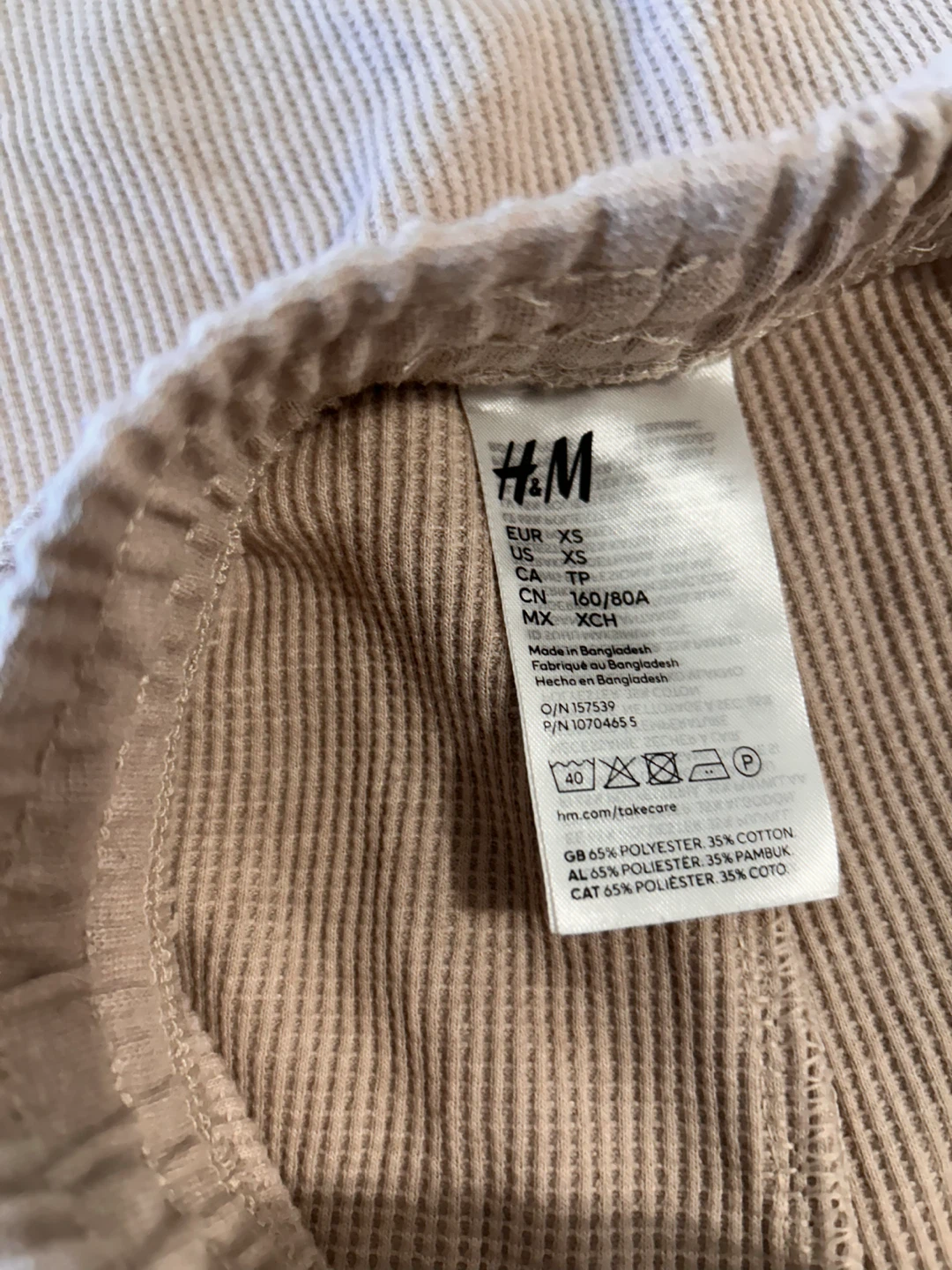 H&m beige waffled pajama set XS , cotton blend - photo 5