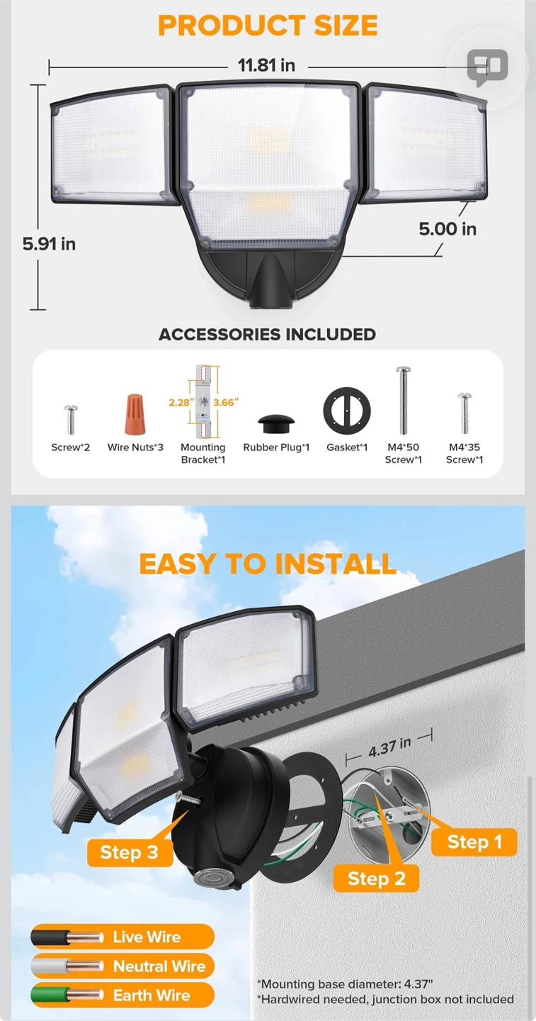 Outdoor, Super Bright 9000LM LED Security Light