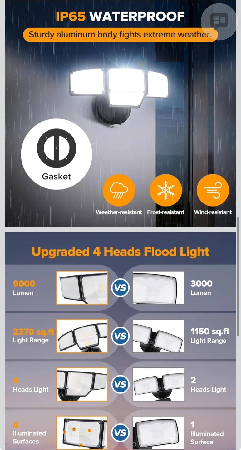 Outdoor, Super Bright 9000LM LED Security Light - photo 4