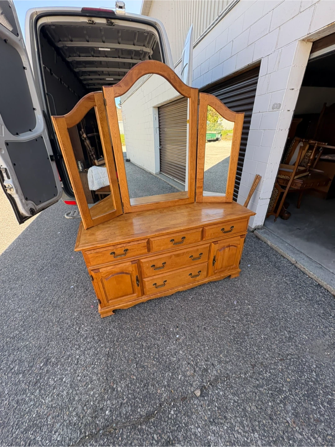 Free delivery used Wooden Vanity with Tri-fold Mirror - photo 5