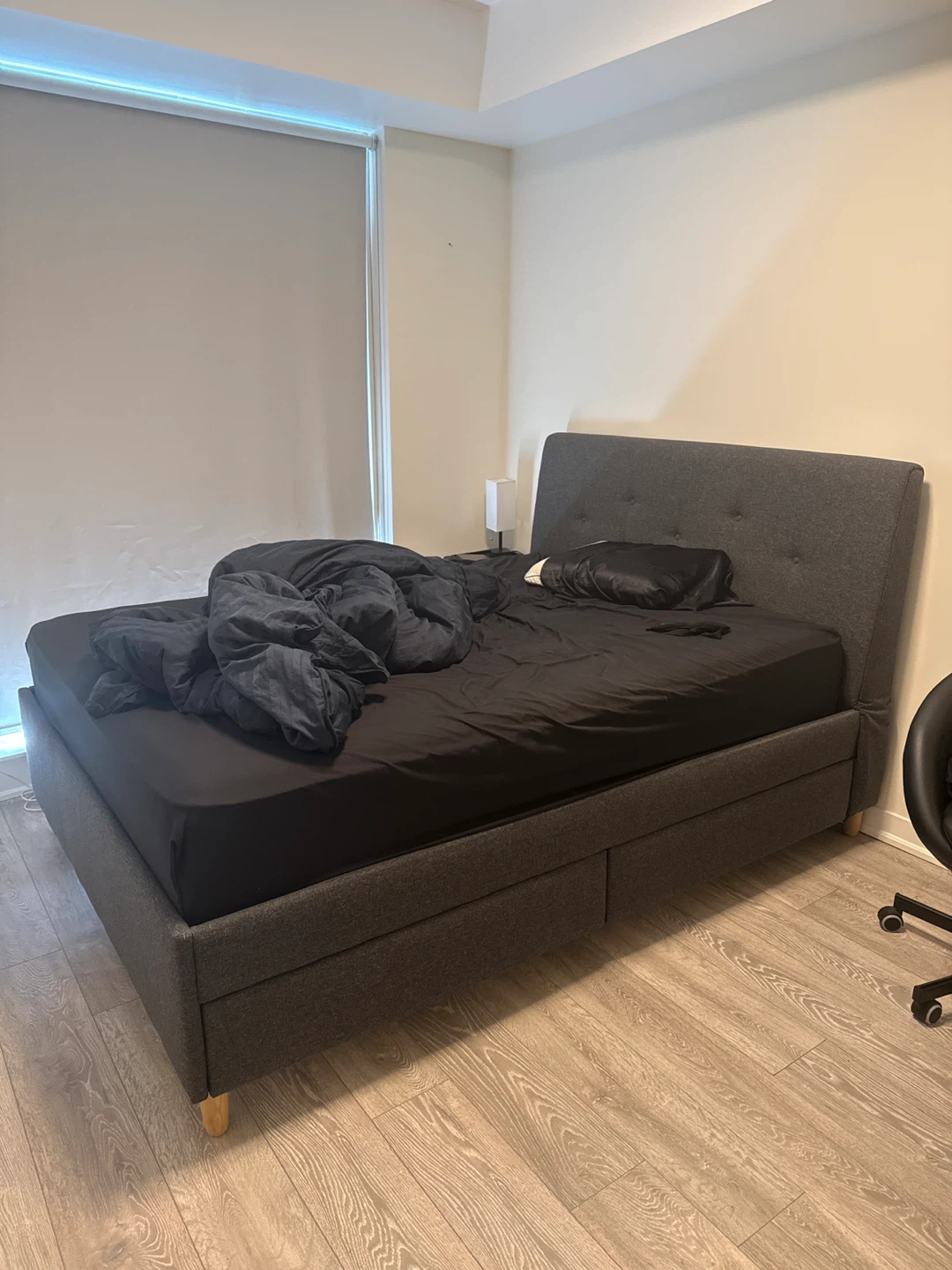 Grey Upholstered Queen Bed Frame with Storage