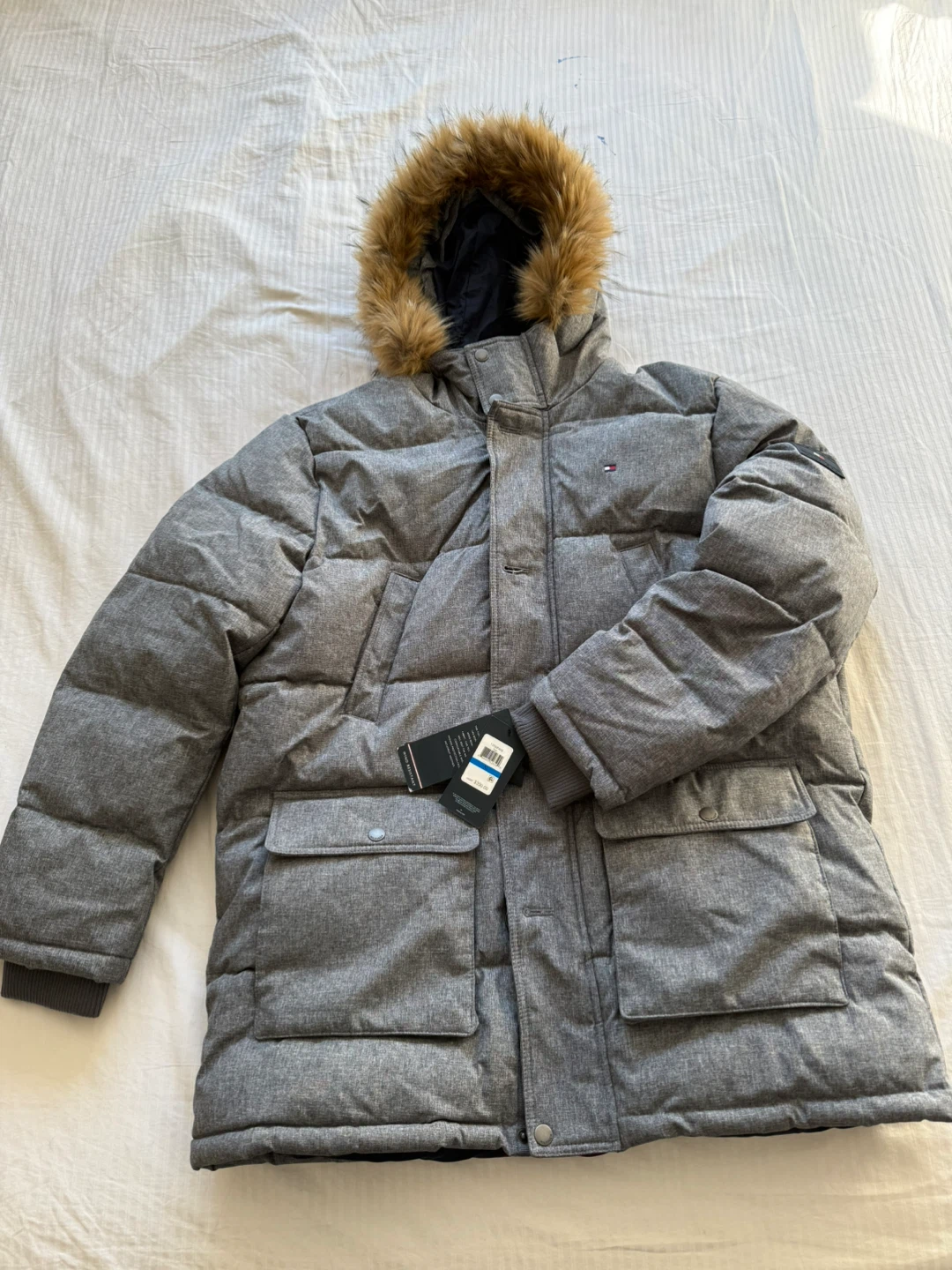 New Tommy Hilfiger Wind Resistant Parka, Grey, Size XL