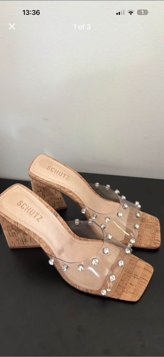Schutz Cork Sandals with Rhinestone Detail