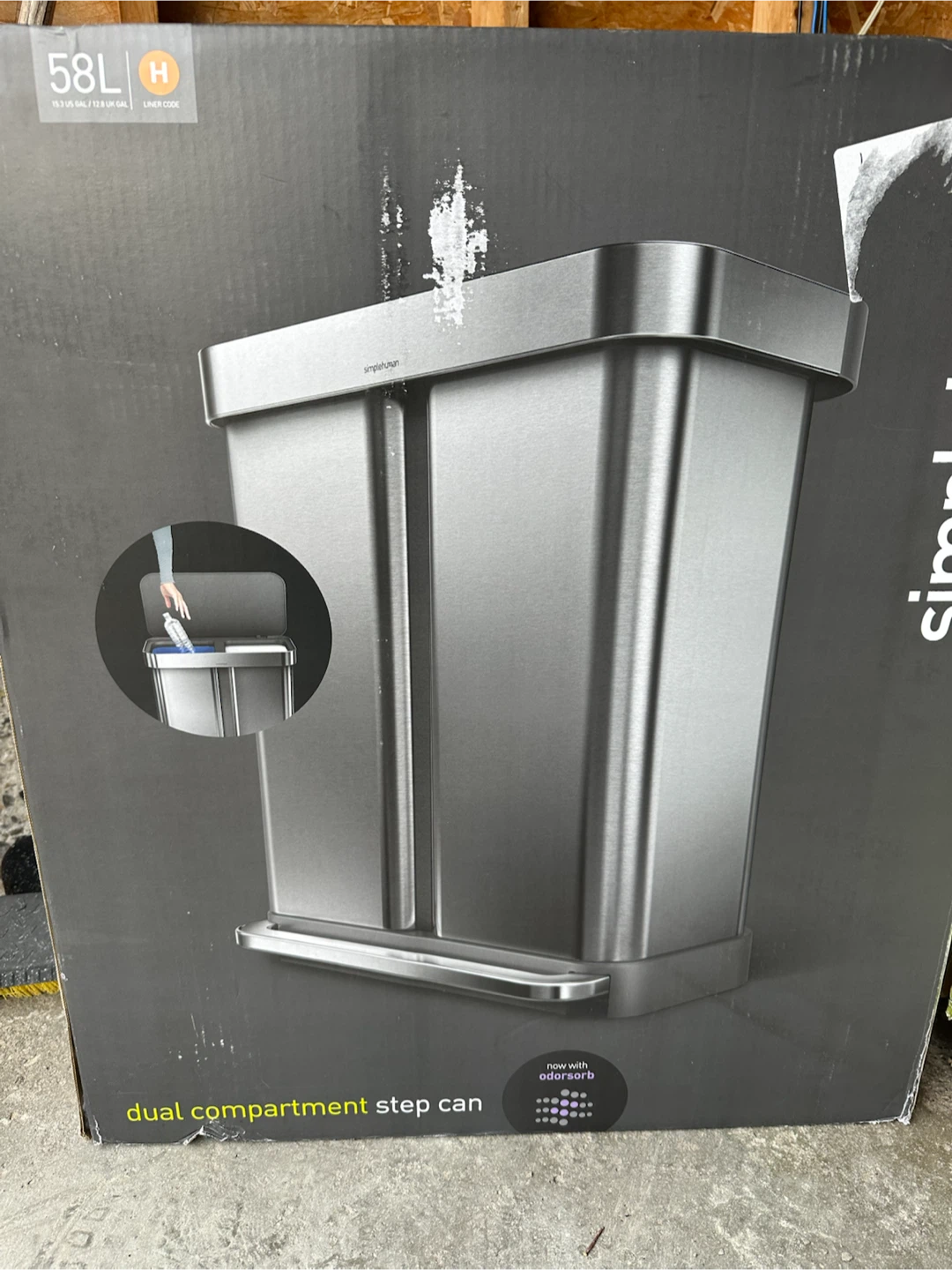 Brand New simplehuman 58L Dual Compartment Step Can - photo 3