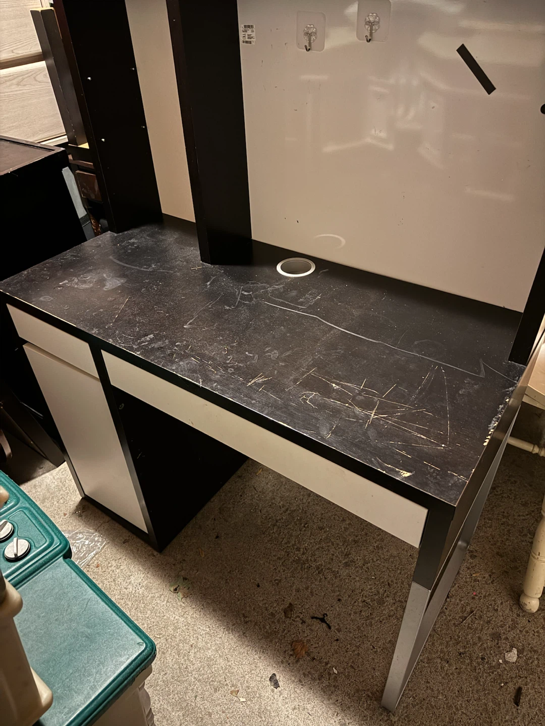 Black and white office desk with hutch