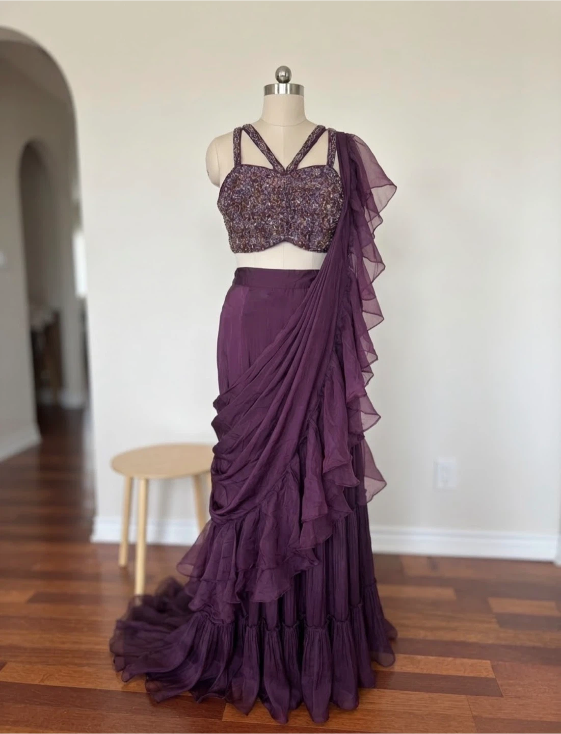 Purple Beaded Saree Outfit