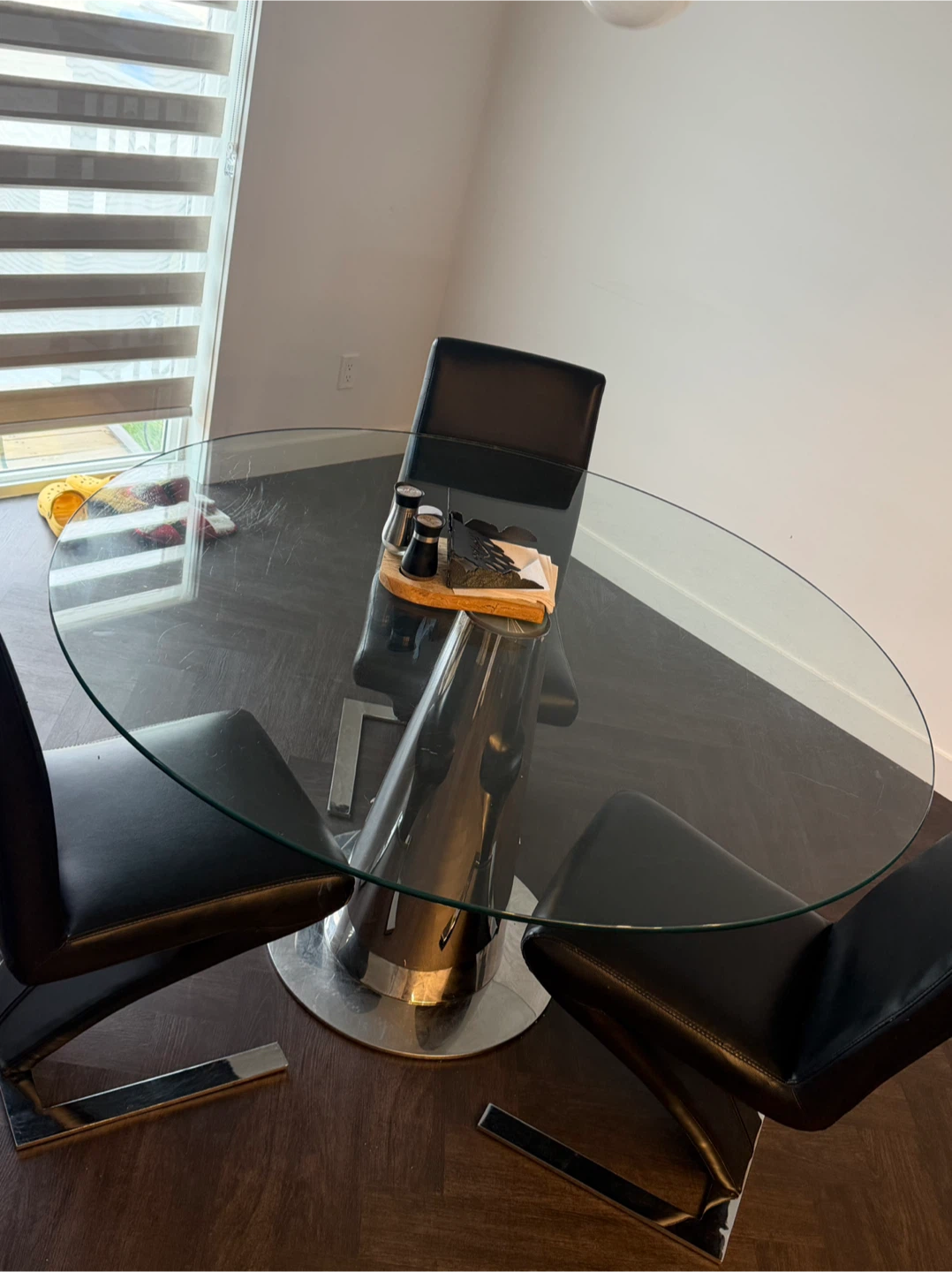 Glass Top Dining Table with 3 Z-Shape Chairs