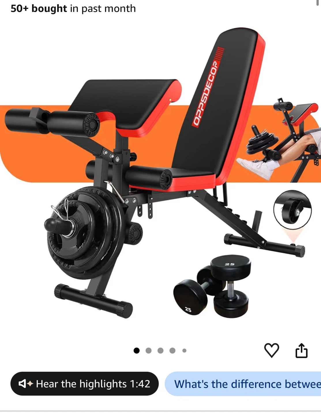 OPPSDECOR Adjustable Weight Bench - photo 3