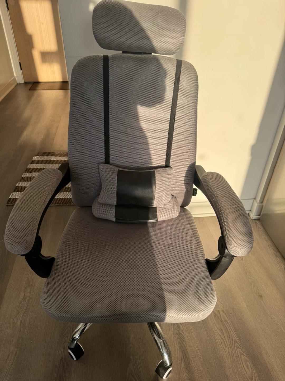 Grey Office Chair with Headrest and Lumbar Support