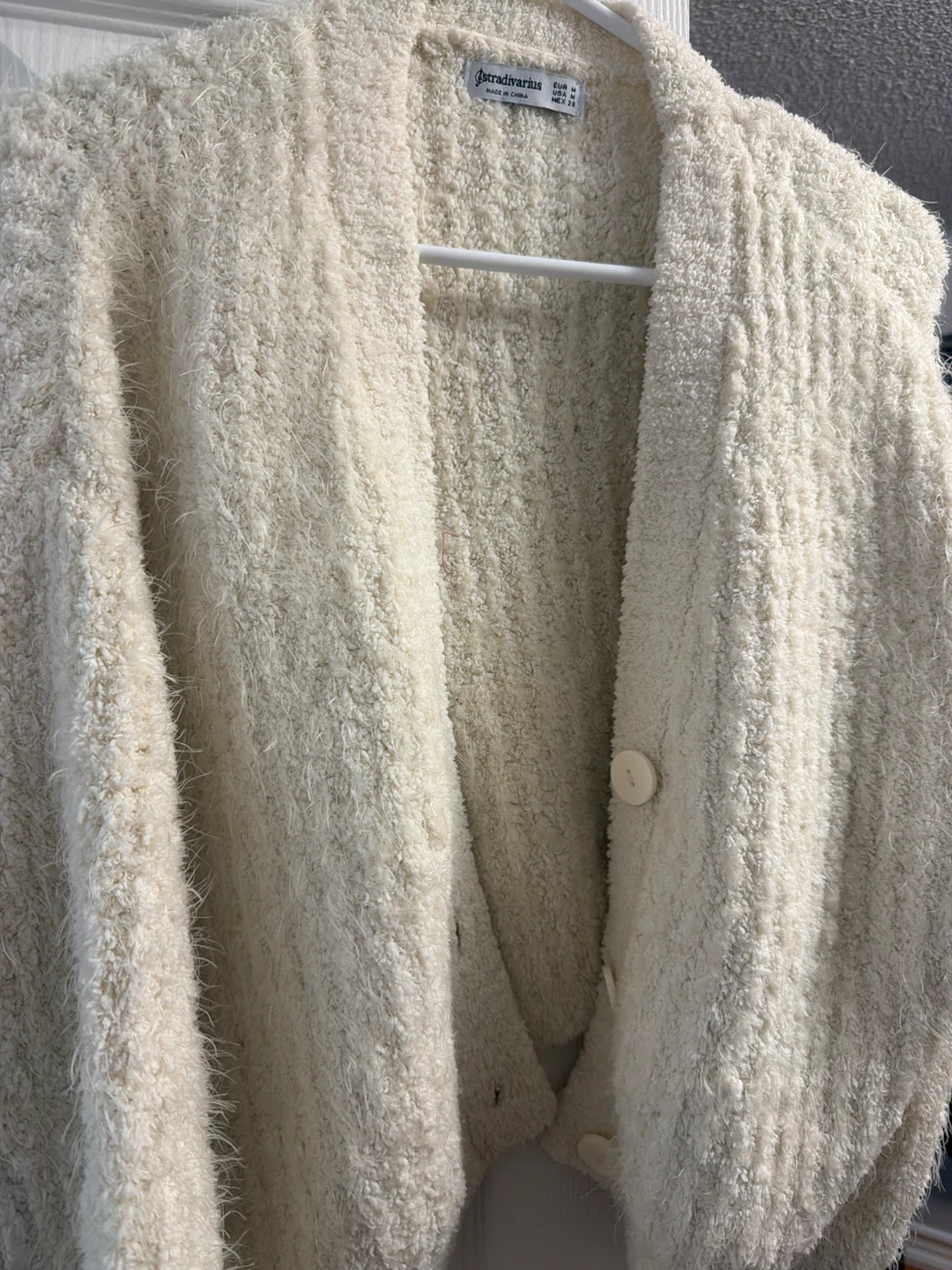 Stradivarius Cream Fuzzy Cardigan