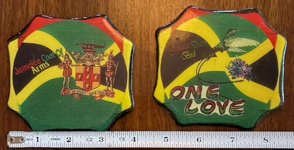 4 Jamaican Coasters Rastafarian Reggae Colours Jamaica Souvenir