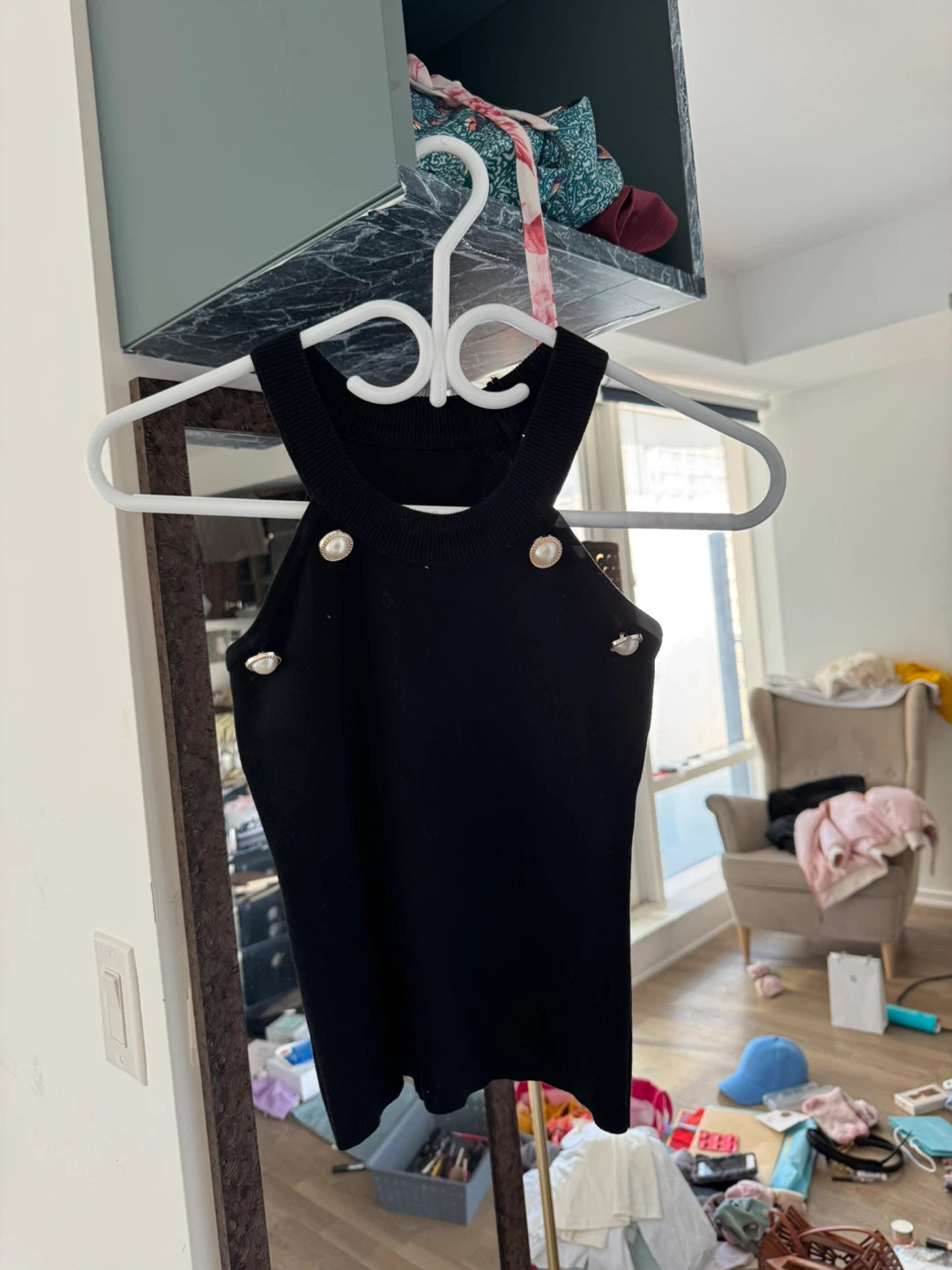BALMAIN styled XS Tank Top with Pearl Buttons