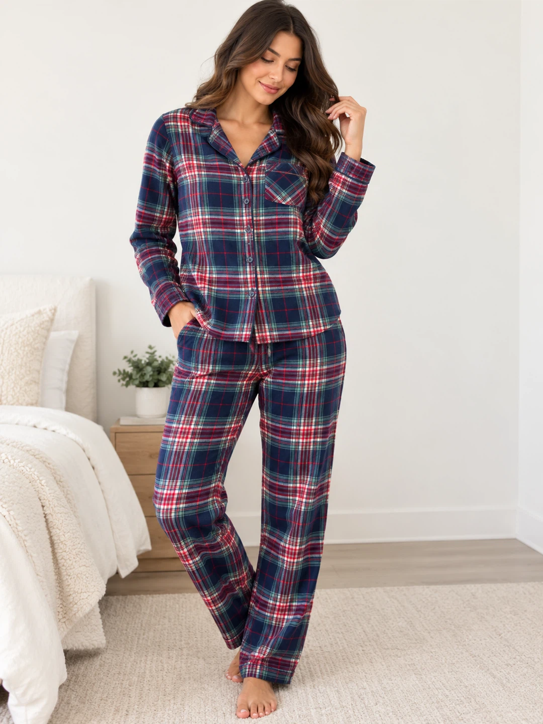 XS La Vie en Rose 100% Cotton Plaid Flannel Pajama Set