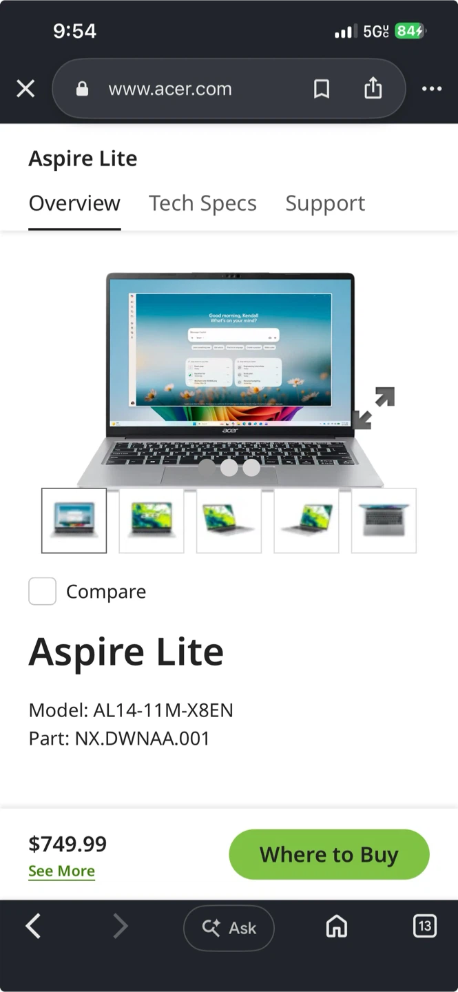 Acer Aspire Lite Laptop AL14-11M-X8EN