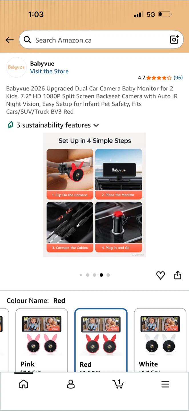 Babyvue Dual Car Camera Baby Monitor Red - photo 2