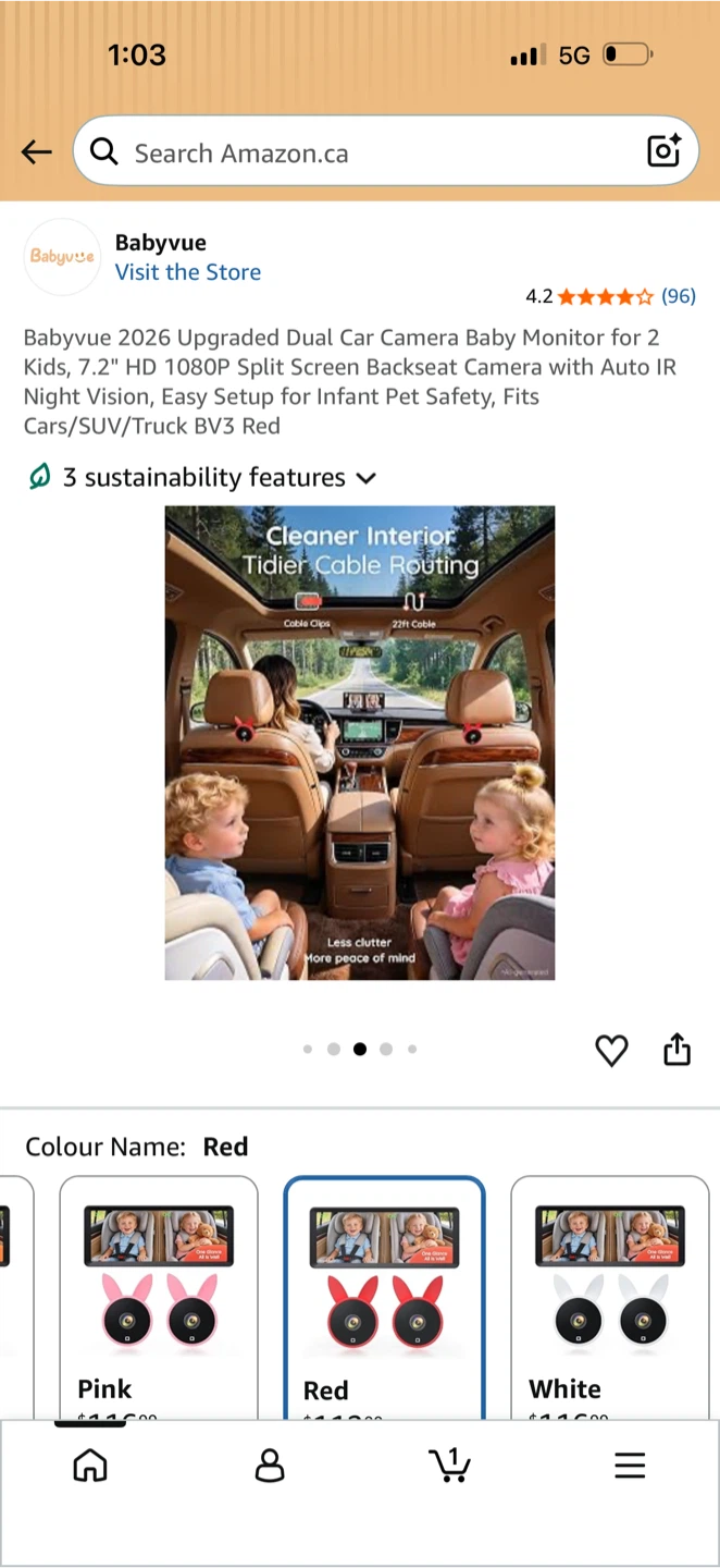 Babyvue Dual Car Camera Baby Monitor Red - photo 4