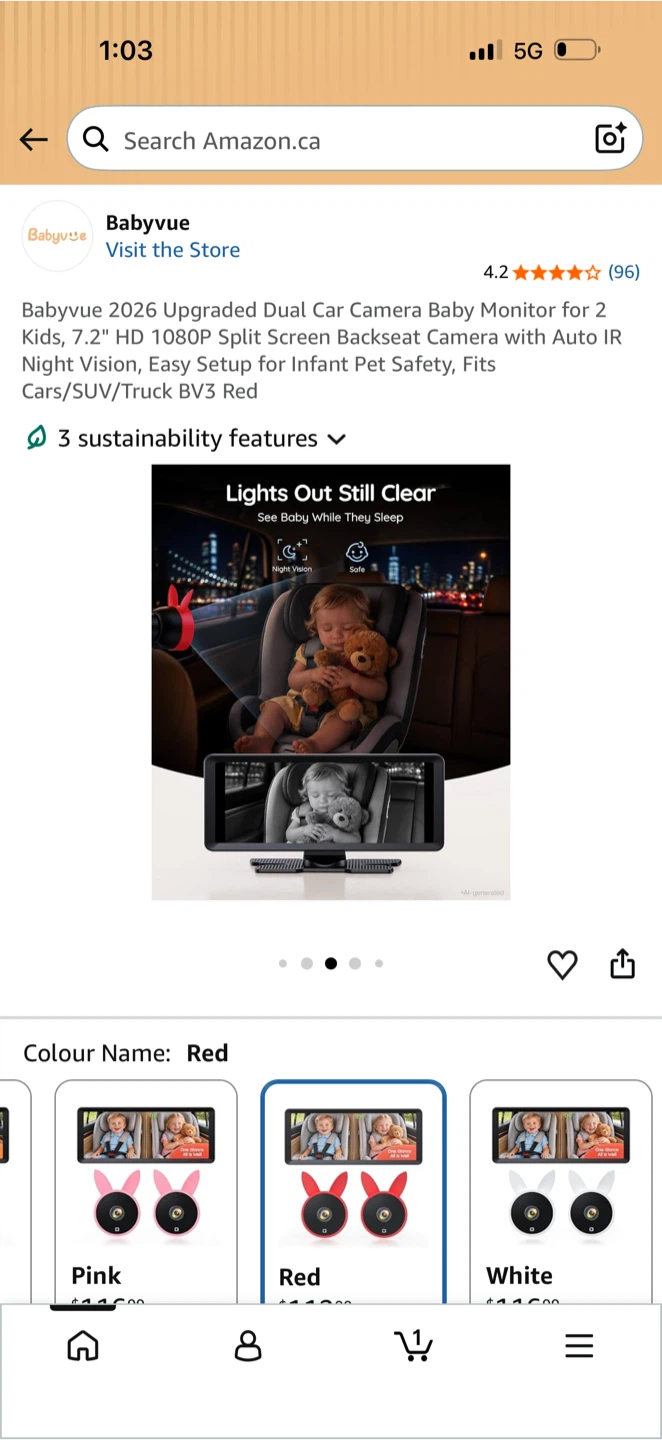 Babyvue Dual Car Camera Baby Monitor Red - photo 5
