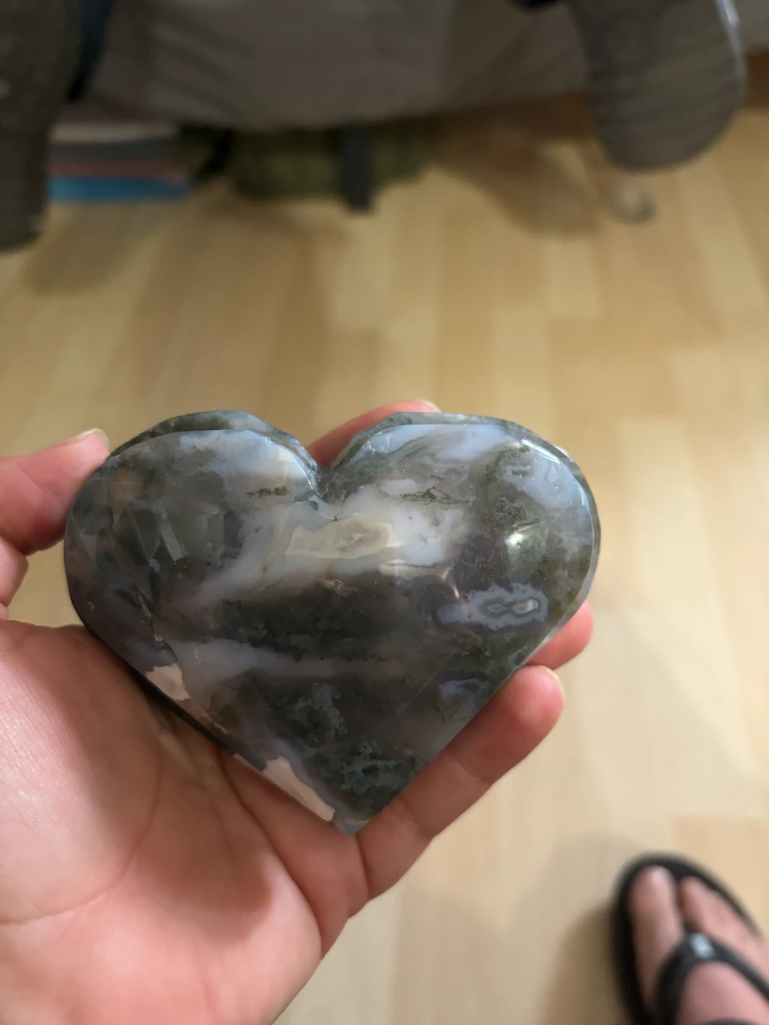 Polished Moss Agate Heart Stone