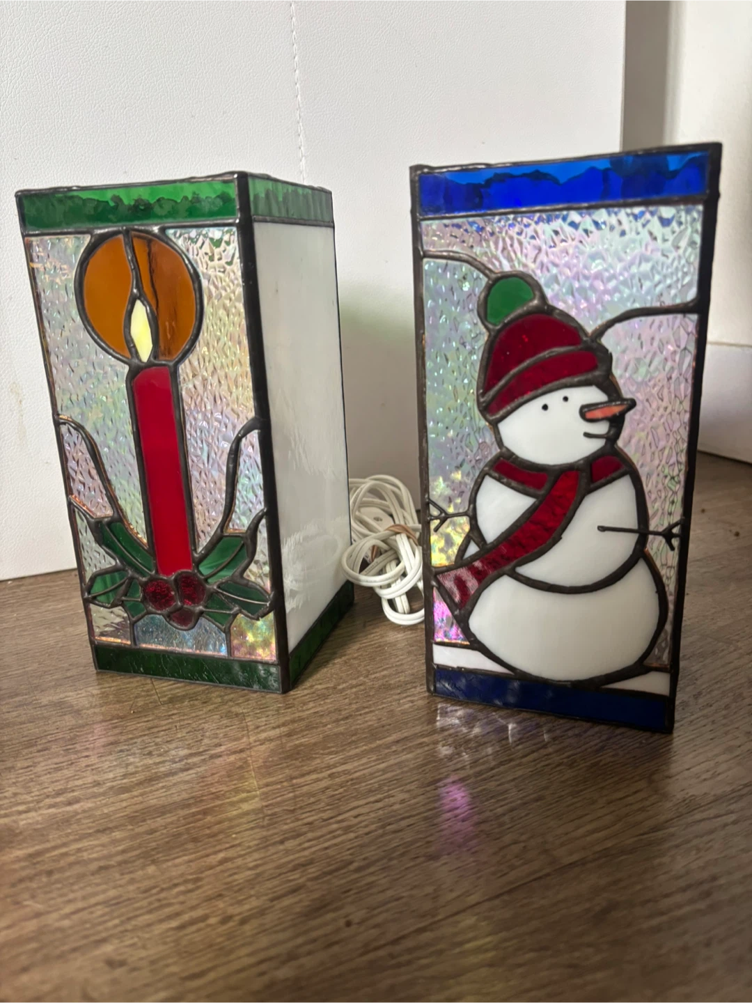 Set of Two Christmas Stained Glass Lamps