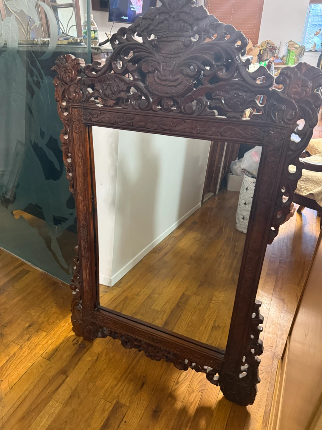 Ornate Carved Wood Wall Mirror