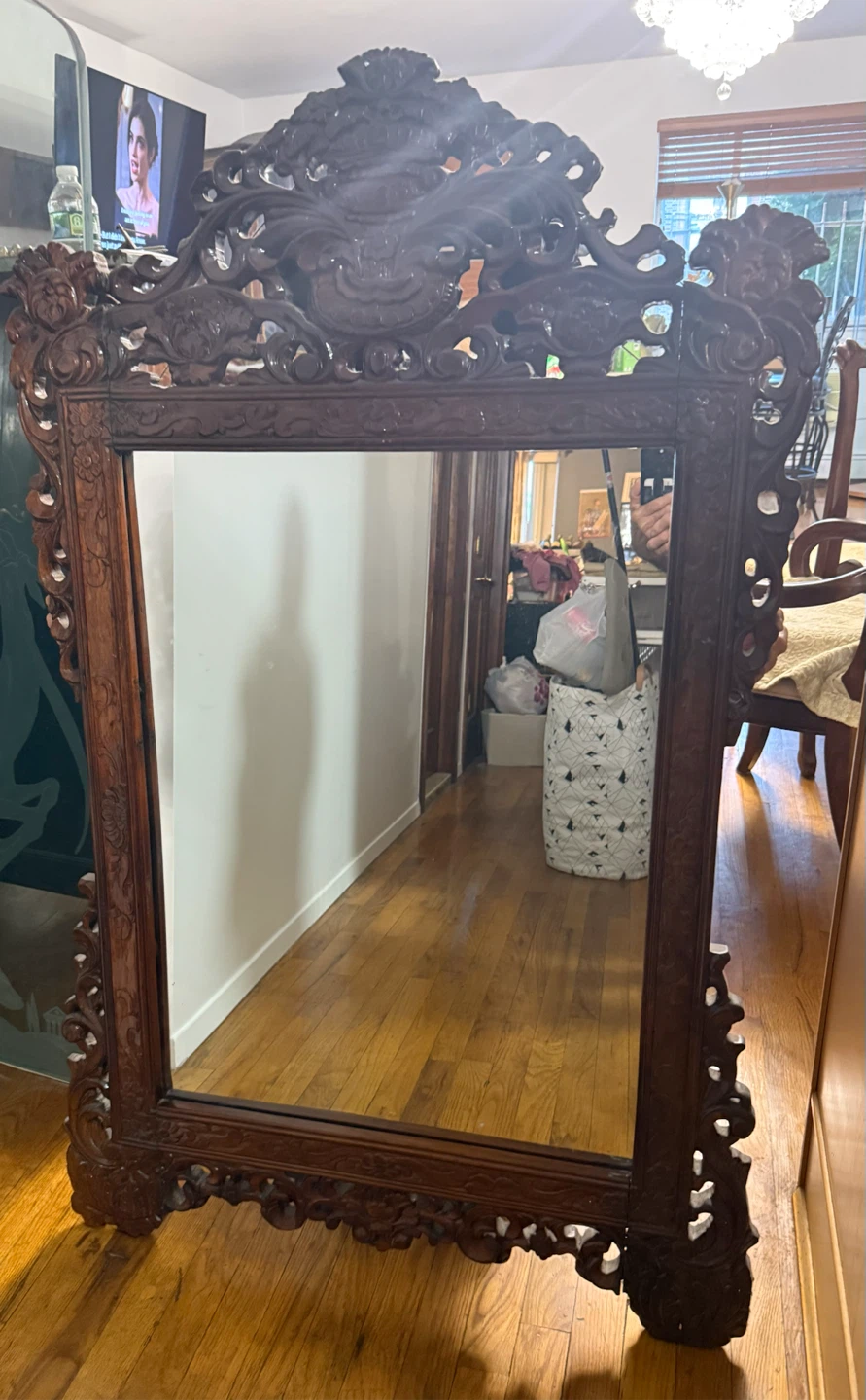 Ornate Carved Wood Wall Mirror - photo 2