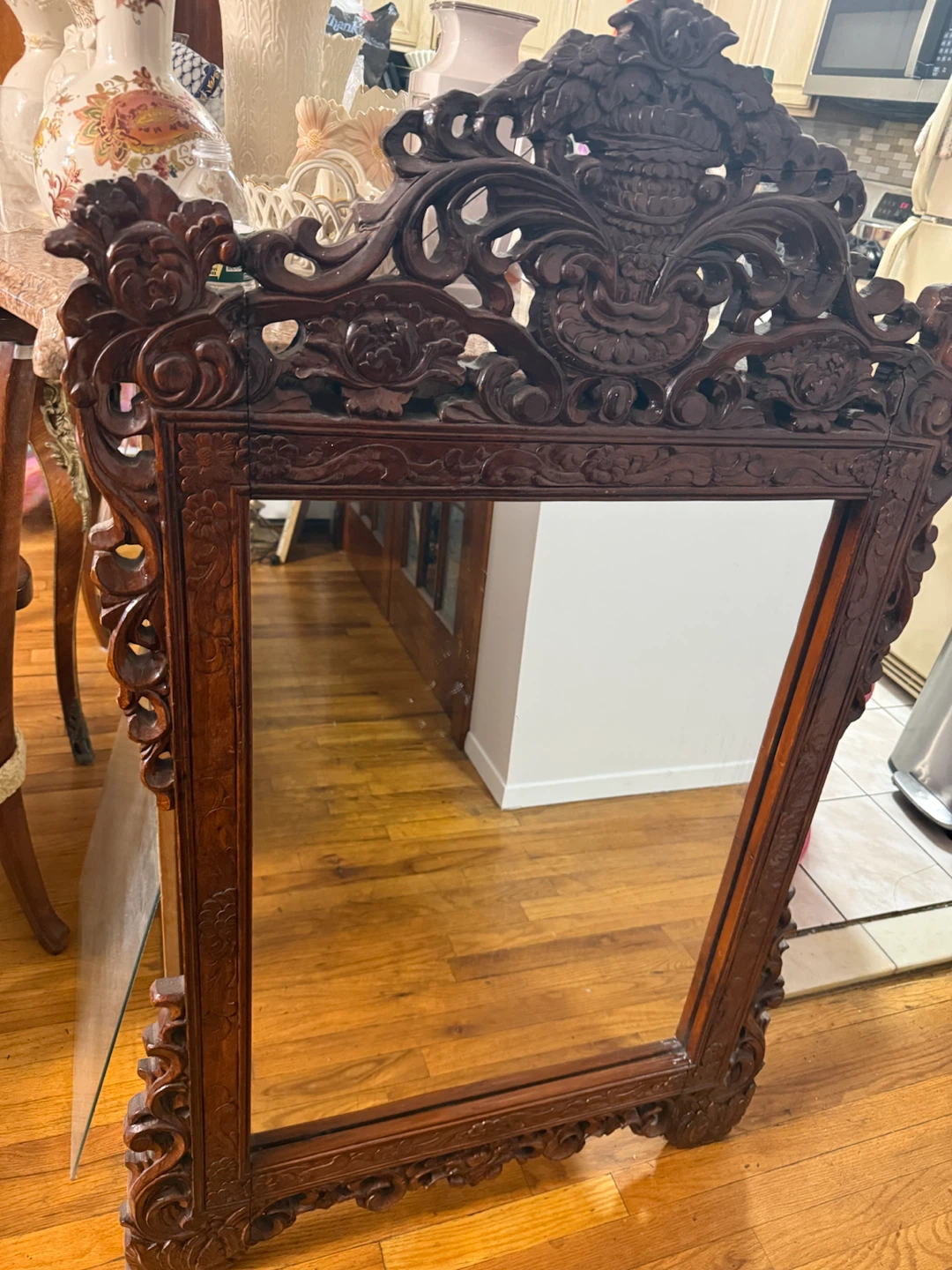 Ornate Carved Wood Wall Mirror - photo 3