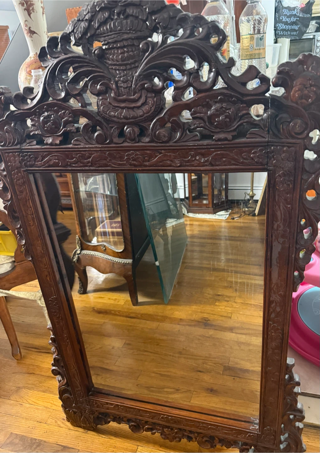 Ornate Carved Wood Wall Mirror - photo 4