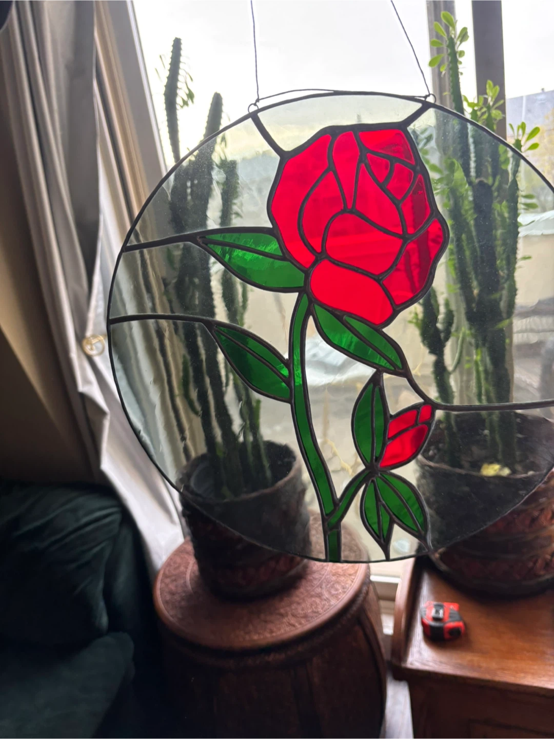 Stained glass rose suncatcher