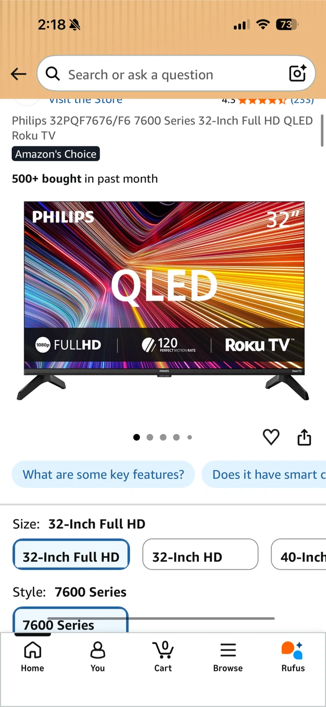 Philips 32-Inch Full HD QLED Roku TV