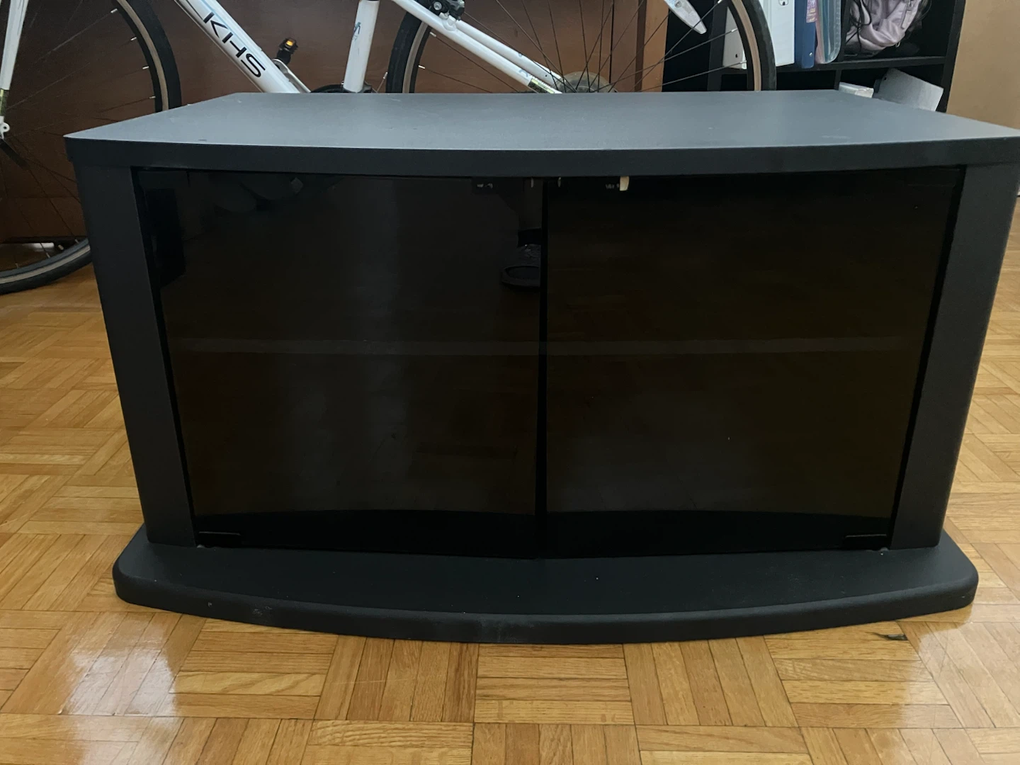 Black TV Stand with Glass Doors